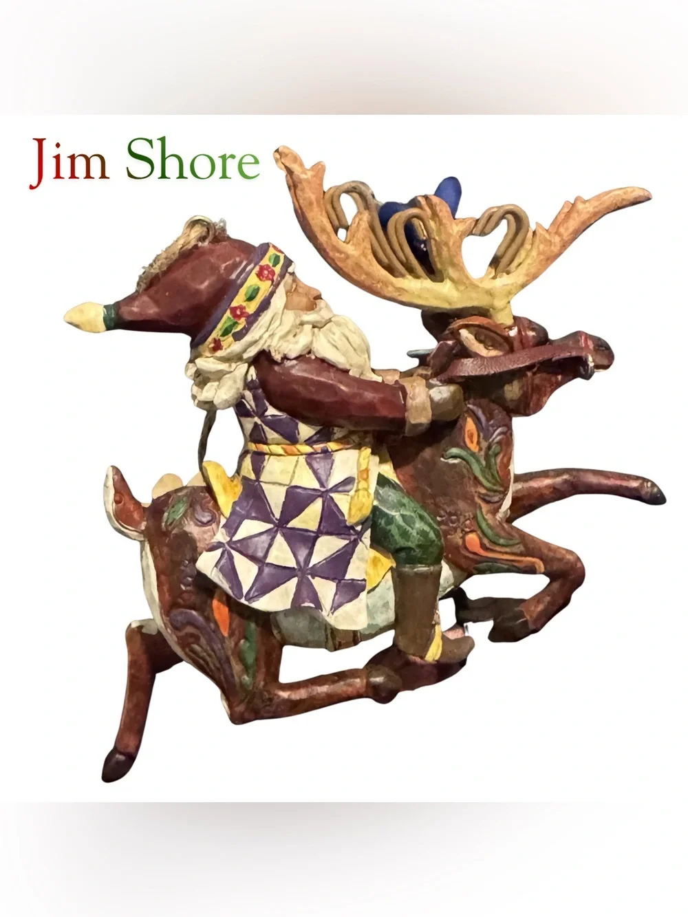 Vintage Jim Shore‎ Hand Painted Santa Riding Reindeer Christmas Ornament